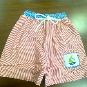 BANANA SPLIT Boys Swim Trunks Shorts Smocked Sailboat Sz 3T 3